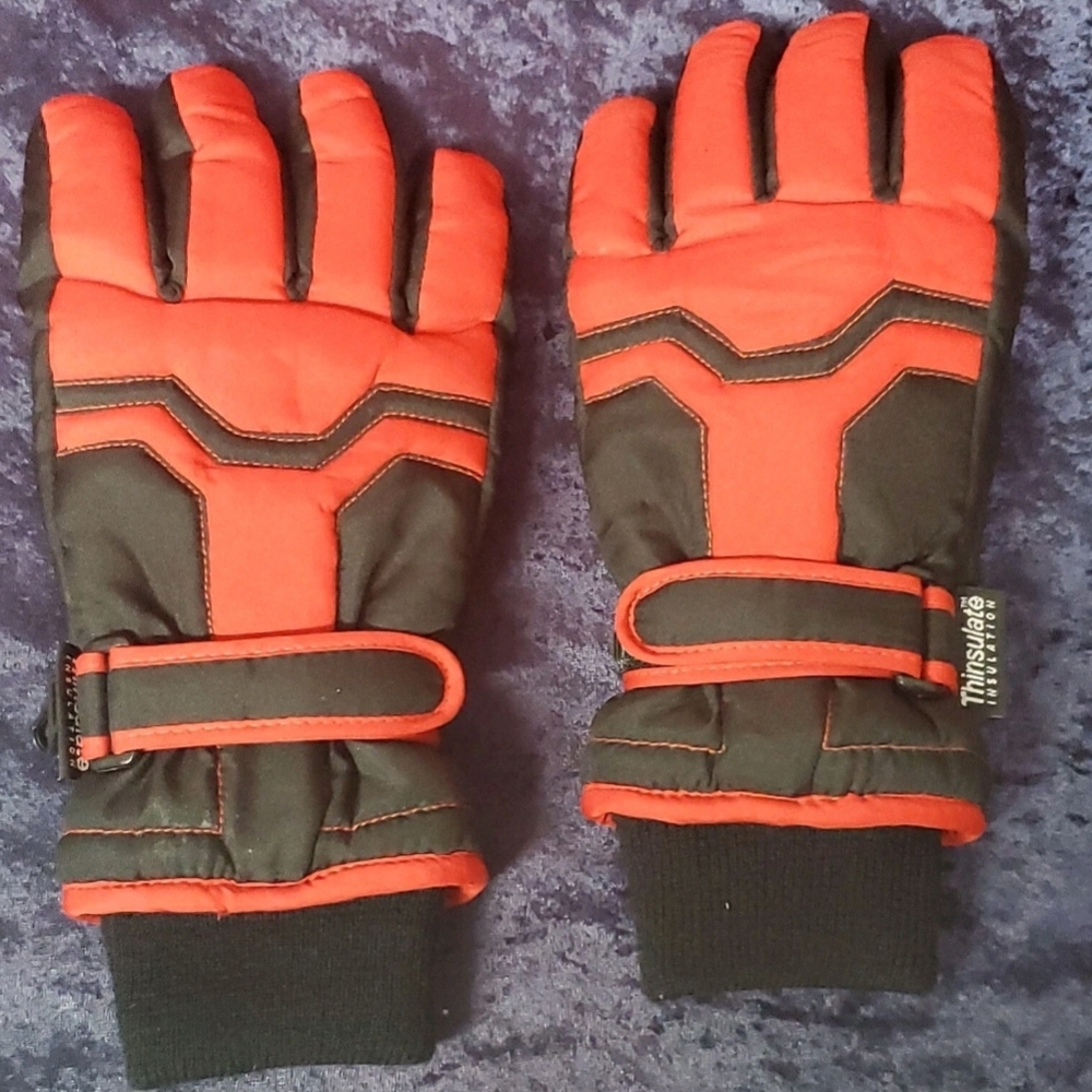 No Boundaries Lined Gloves Red & Black Winter Reinforced Palm Thinsulate Medium